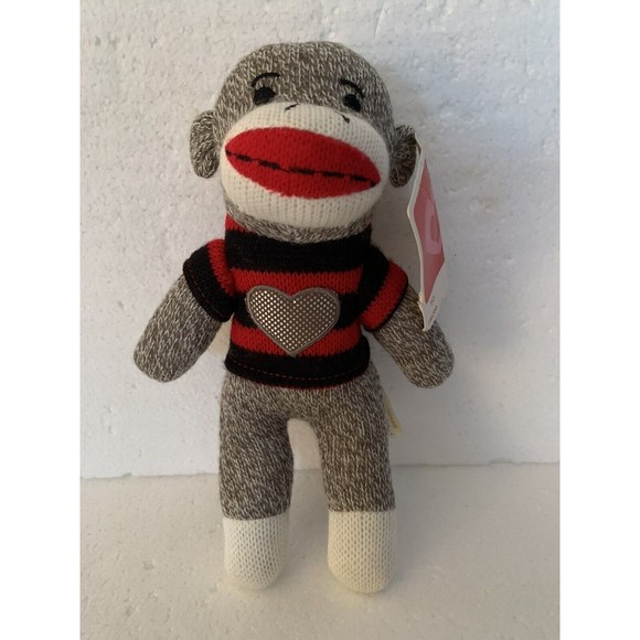 Sock Monkey Dan Dee Collector’s Choice Brown 9" Stuffed Monkey Silver Heart TAG - Picture 1 of 13